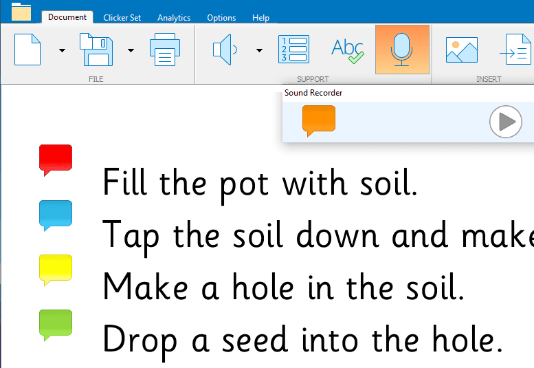Voice Notes being used in a Clicker Document.