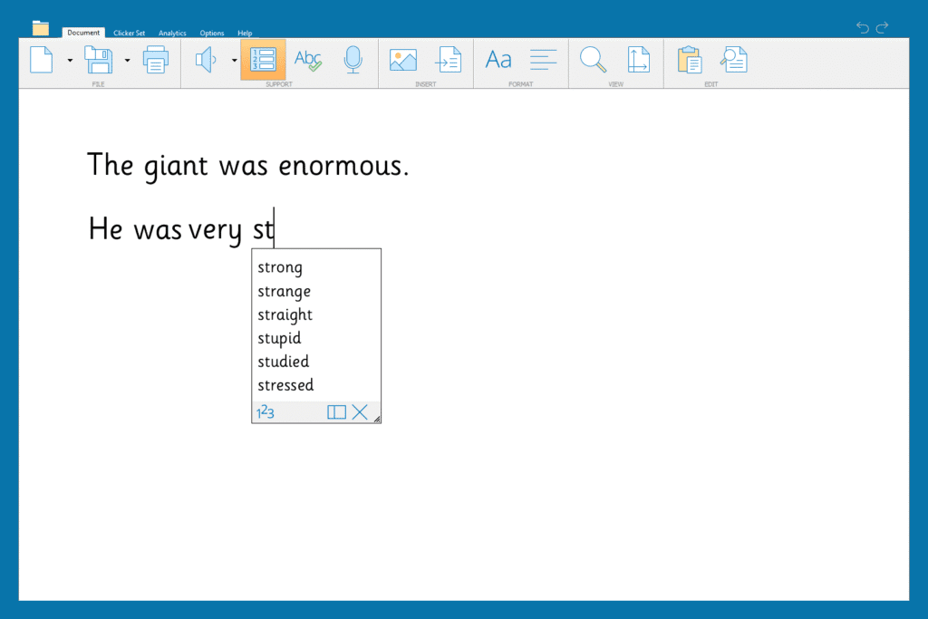 The Predictor suggesting the next word in a sentence.