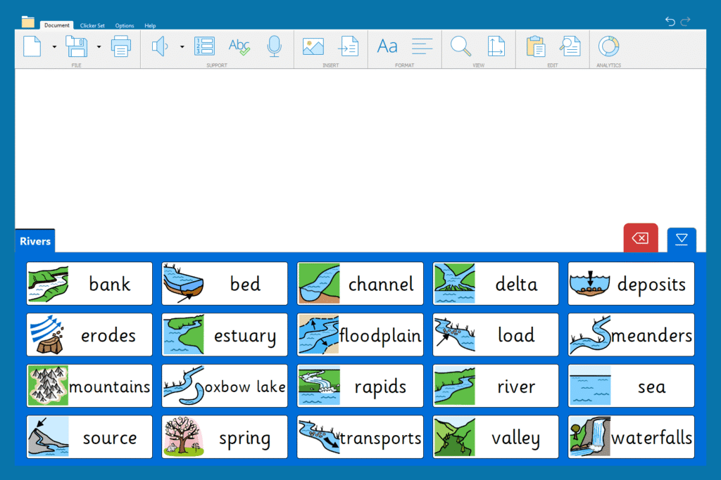 "Rivers - Quick Words" Word Bank.