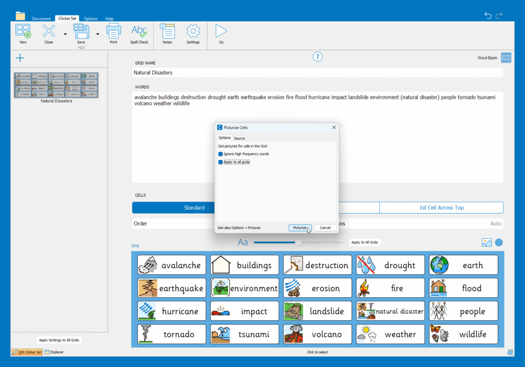 The page for adding images into a Word Bank.