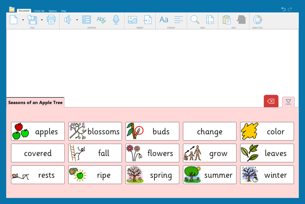 "Seasons of an Apple Tree - Quick Words" Word Bank.