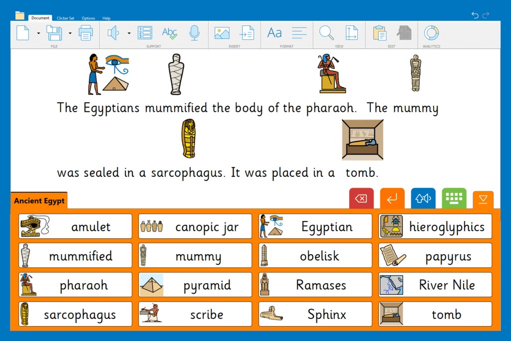A Word Bank with Widgit Symbols.
