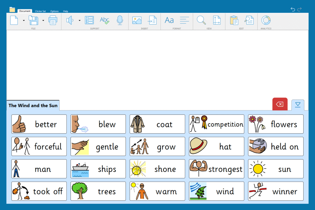 "The Wind and the Sun - Quick Words" Word Bank.