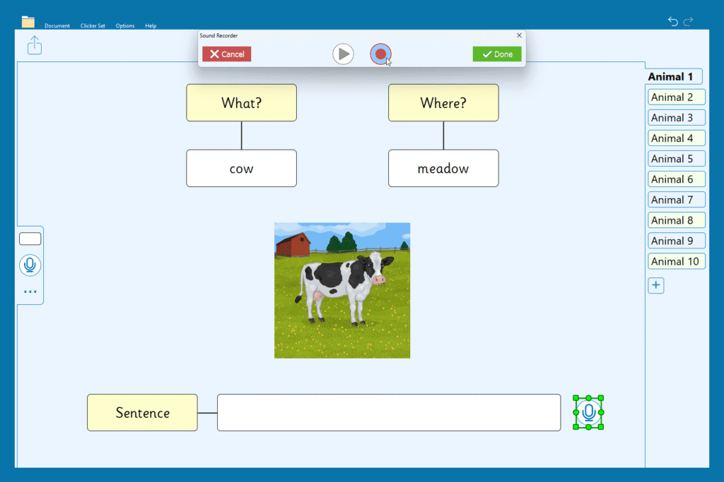 A Voice Note being added to a Clicker Board.