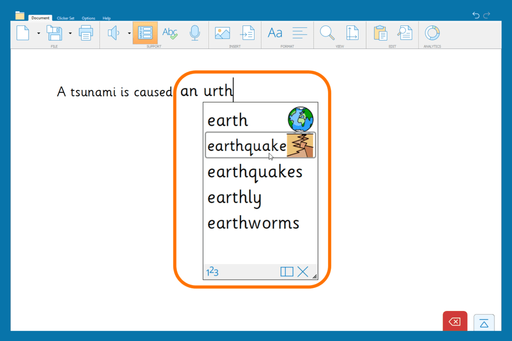 The Predictor suggesting the word 'earthquake' based on a phonetic spelling.