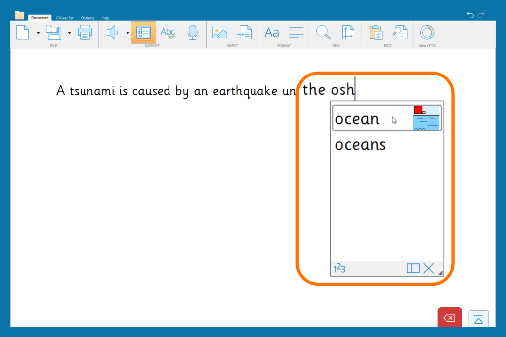 The Predictor suggesting the word 'ocean' based on a phonetic spelling.
