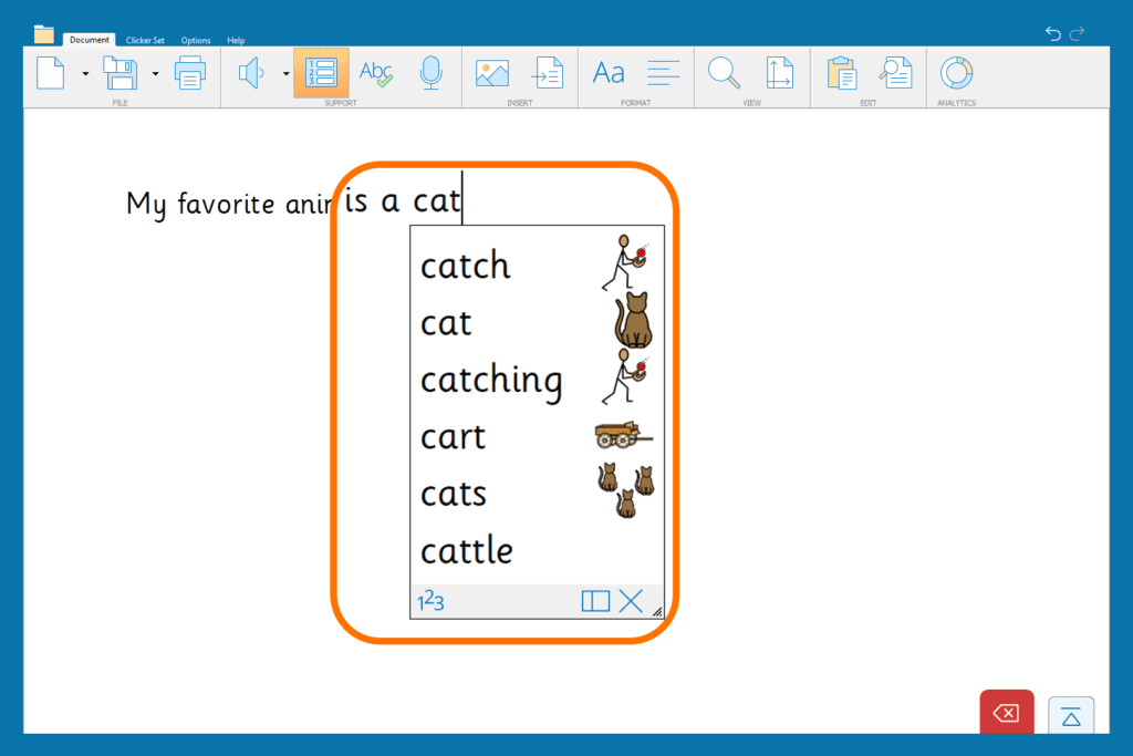 A list of word suggestions with picture support.