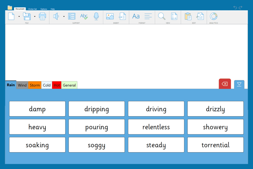 Describe the Weather Word Bank.