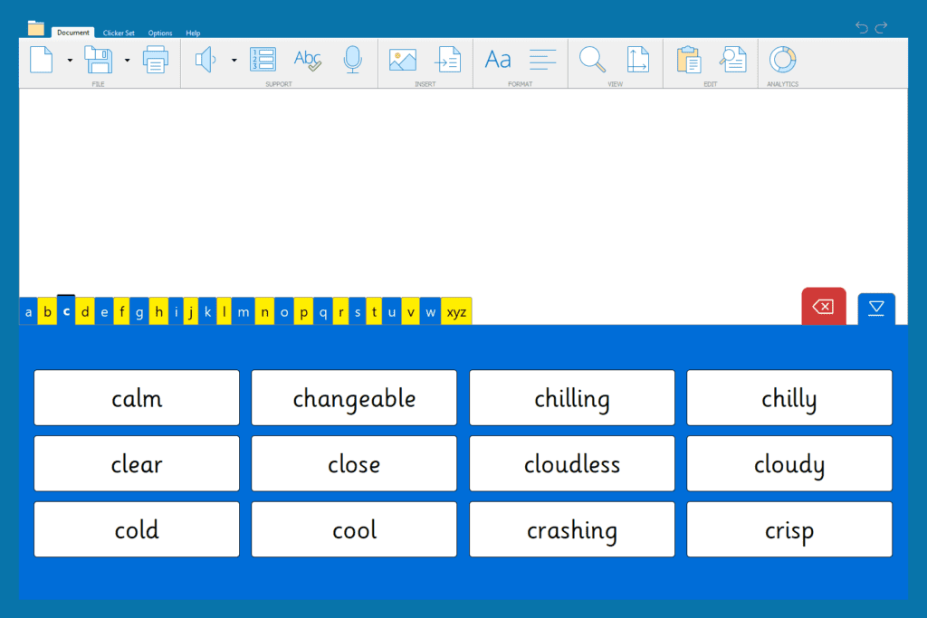 Describe the Weather A - Z Word Bank.