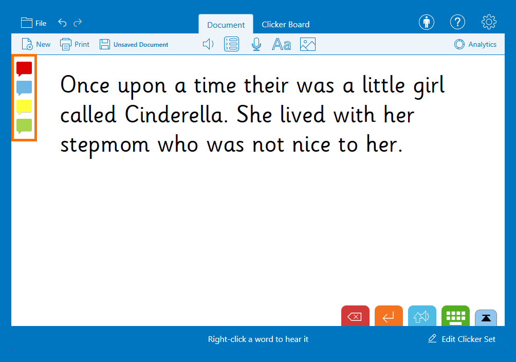 A breakdown of initial spelling attempts in Clicker Analytics.